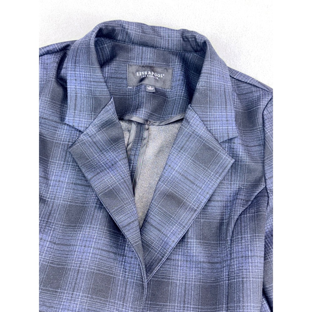 Liverpool Los Angeles Womens Small Navy Black Plaid Single Button Stretch Blazer